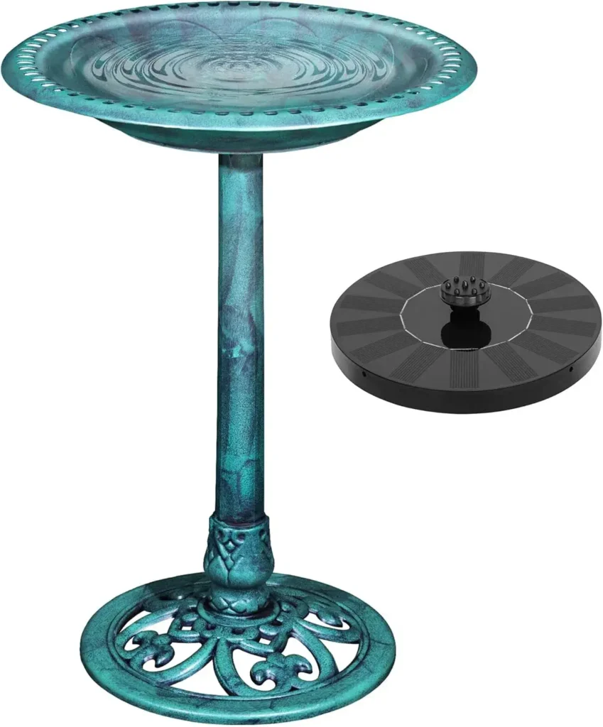 Pedestal Outdoor Bird Bath with Solar Powered Fountain for Outside