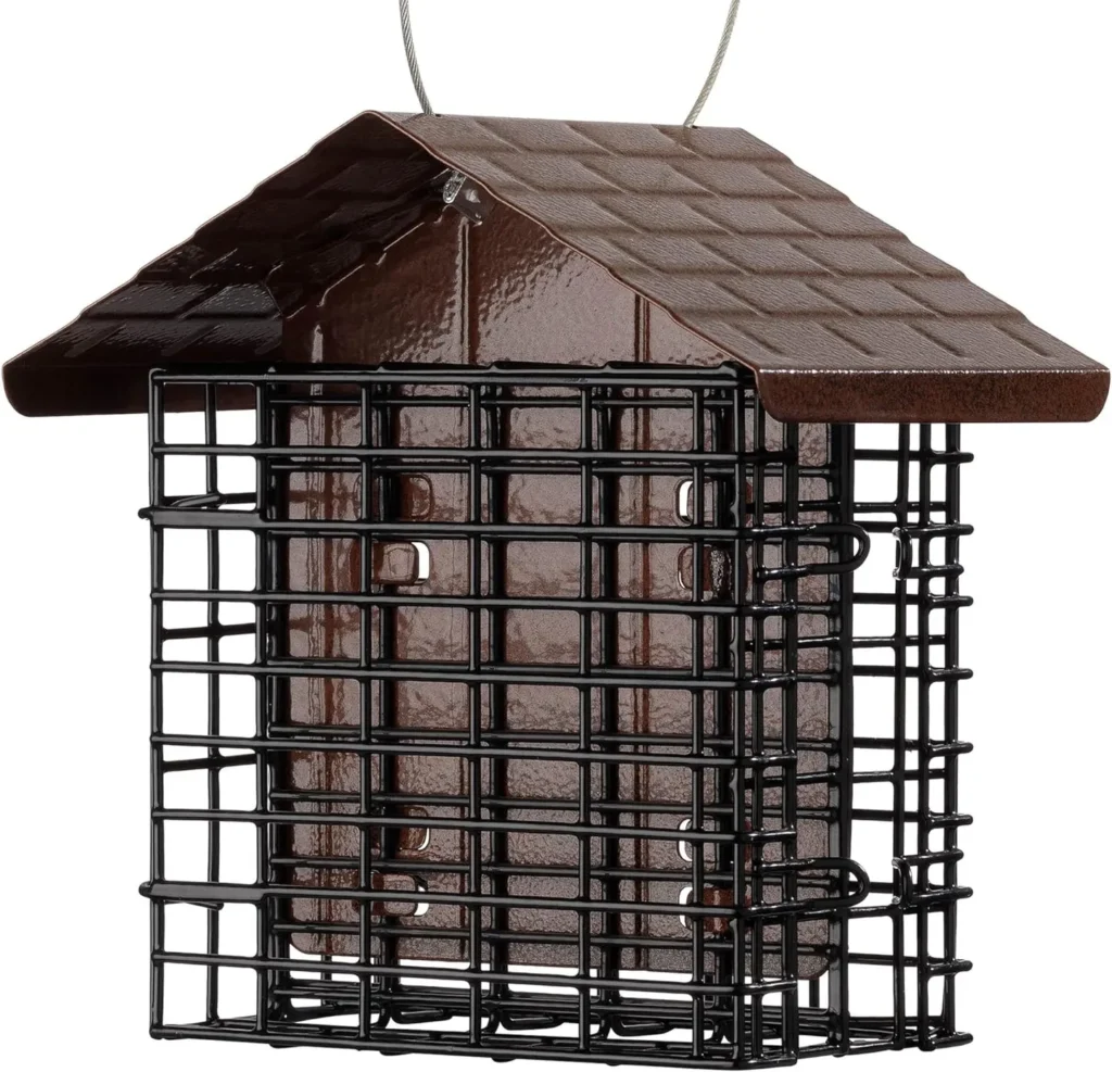 Double Suet Cage Bird Feeder with Metal Roof